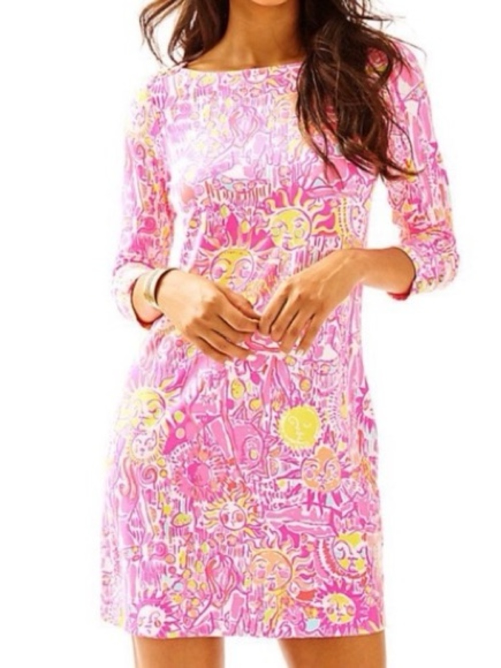 Lilly Pulitzer Pink & Yellow Printed Boatneck  Dress L